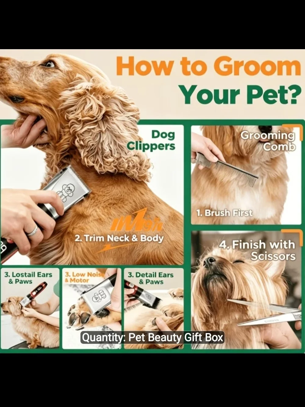 Gold & Black Type-C Pet Hair Trimmer - Cordless Grooming Kit
